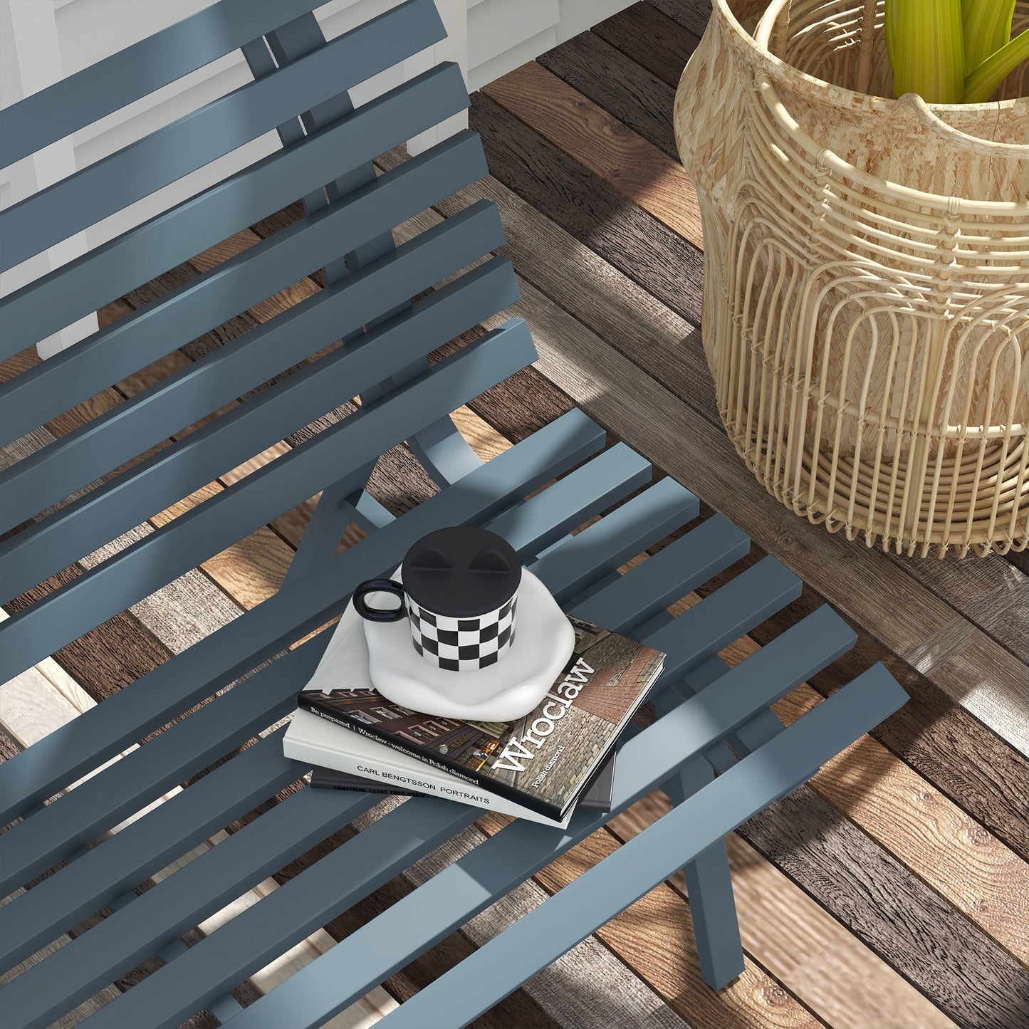 Grey metal garden bench with slatted design perfect for outdoor relaxation