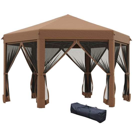 Brown x pop up canopy tent with mesh netting and carry bag