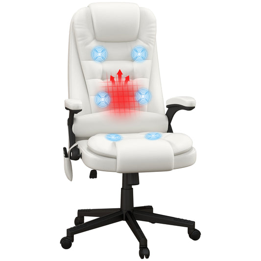 White ergonomic massage office chair with heat function for ultimate comfort