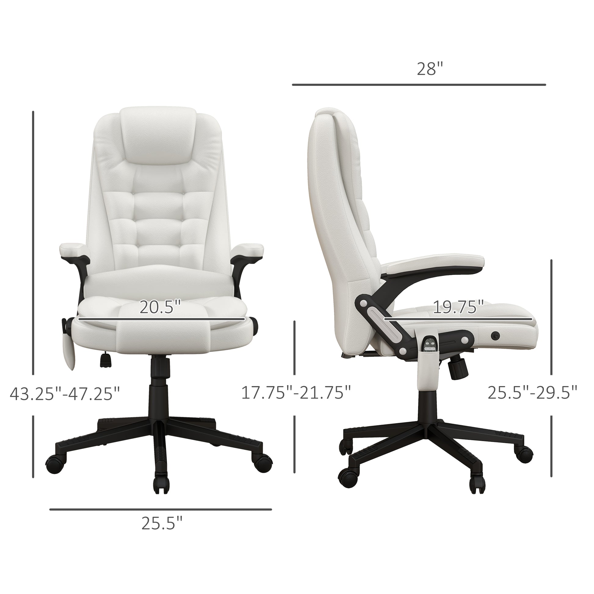 White faux leather ergonomic office chair with adjustable height and padded headrest