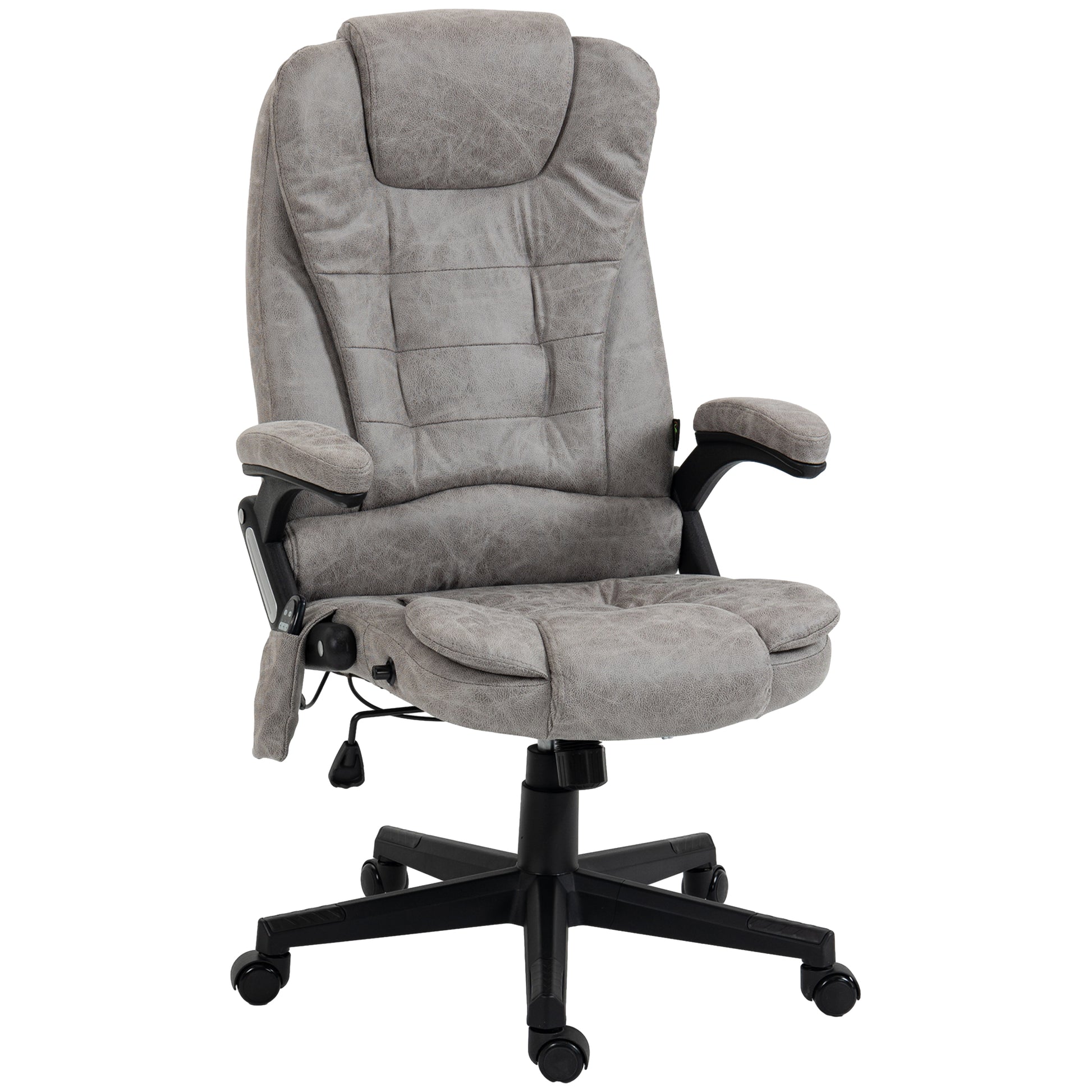 Executive gray faux leather office chair with lumbar support and headrest