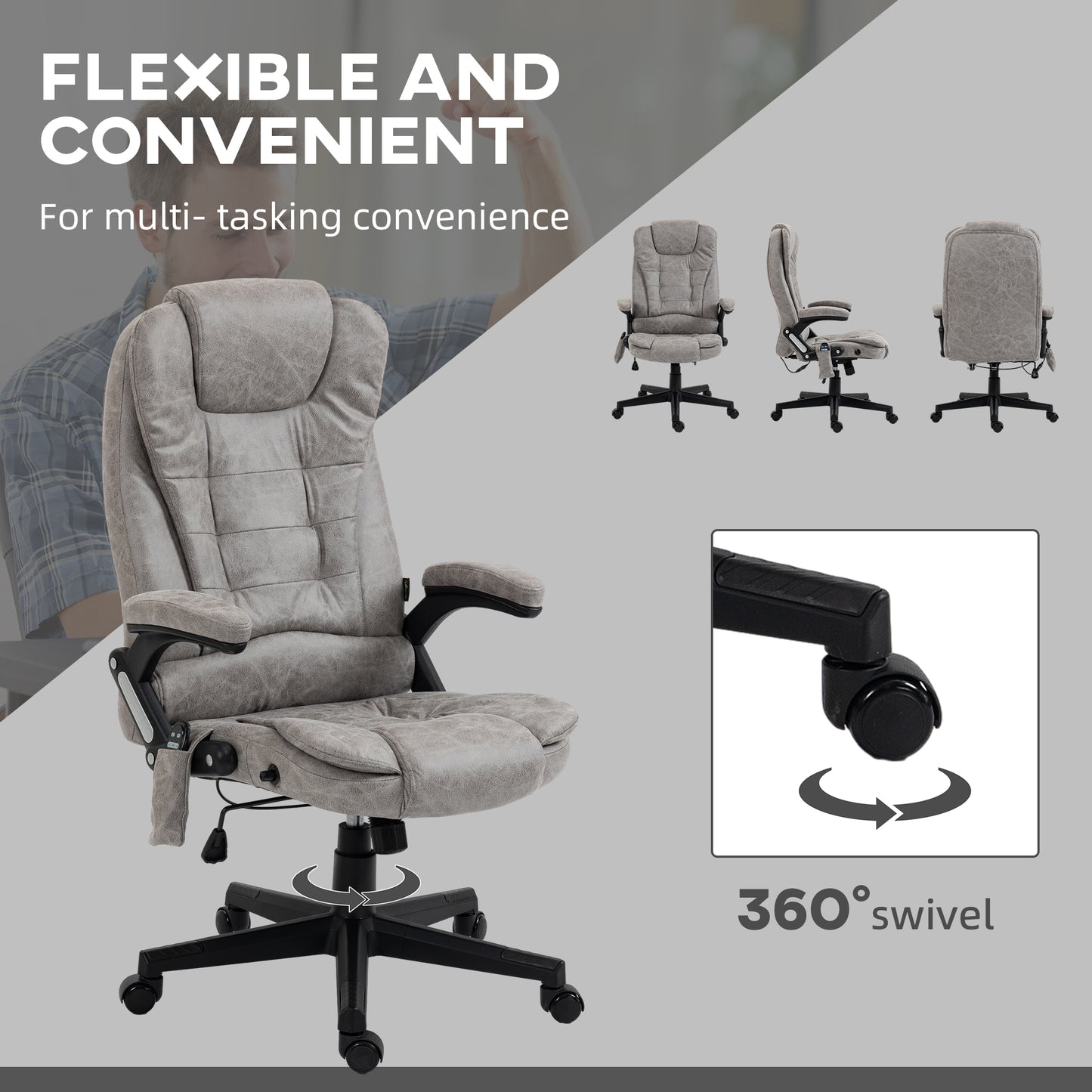 Gray executive office chair with massage function and  swivel