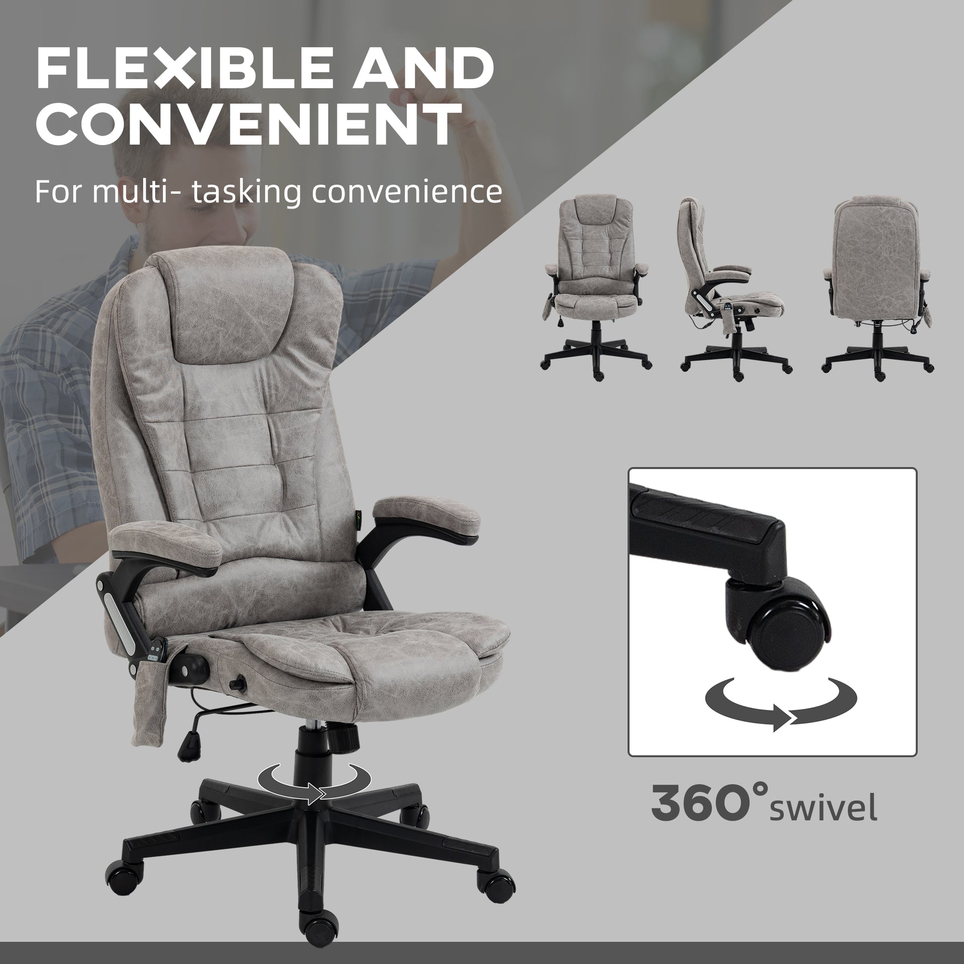 Gray executive office chair with massage function and  swivel