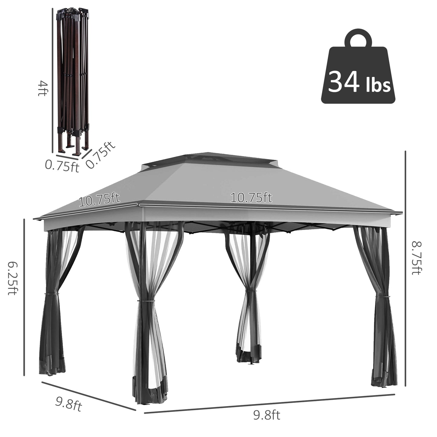 Gray ft outdoor gazebo with draped curtains perfect for patio events