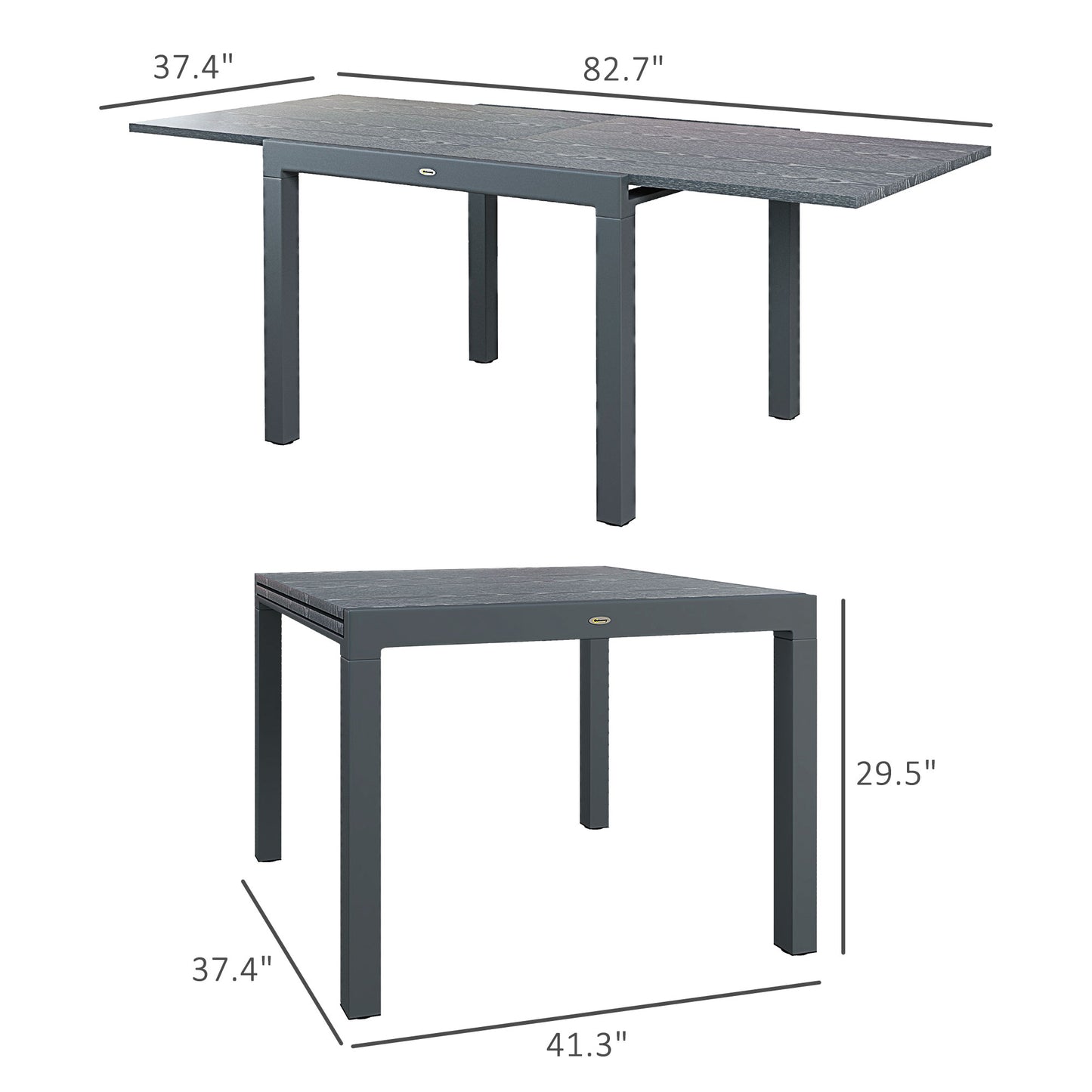 Dark grey rectangular patio dining table extendable to  inches
