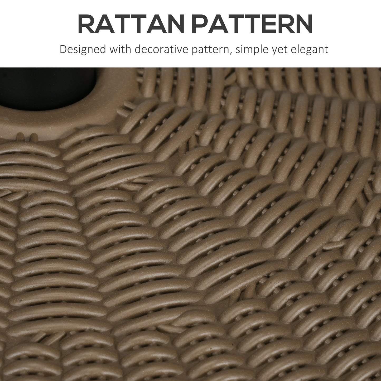 Closeup of a textured brown rattan pattern on outdoor furniture