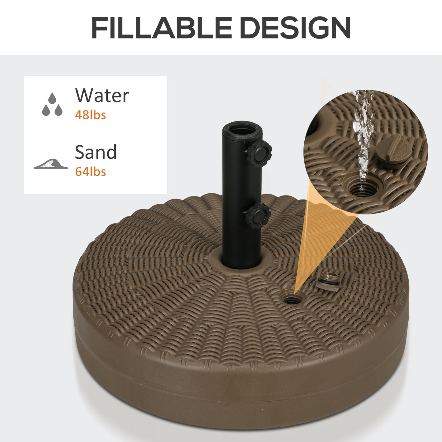 Brown textured fillable umbrella stand with black pole Water capacity  lbs
