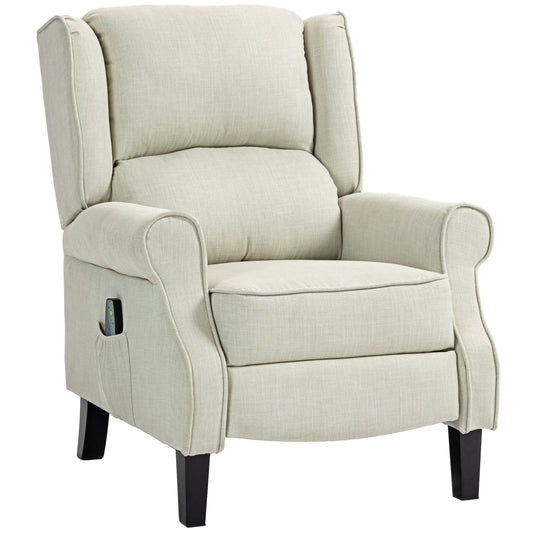 Comfortable beige recliner chair with convenient side pocket for remote