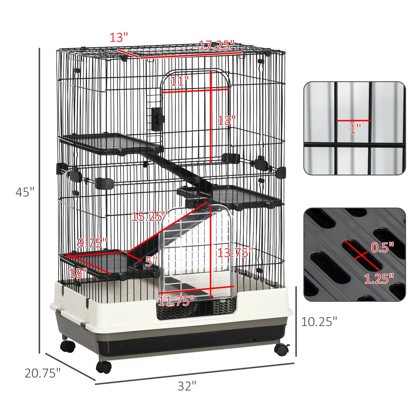 Multilevel wire small animal habitat cage with ramps and platforms