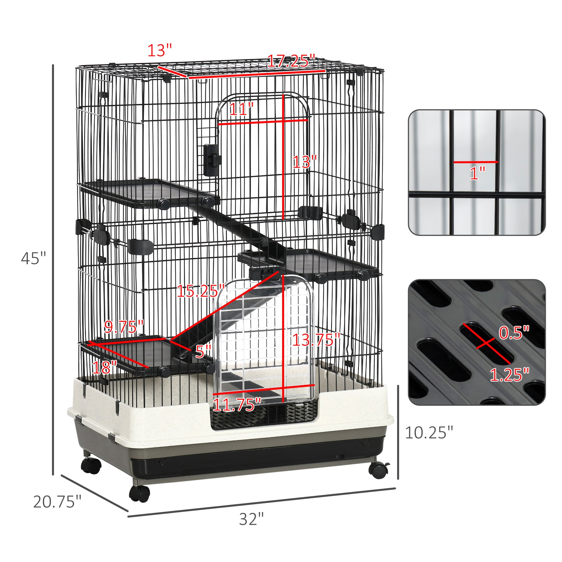 Multilevel wire small animal habitat cage with ramps and platforms