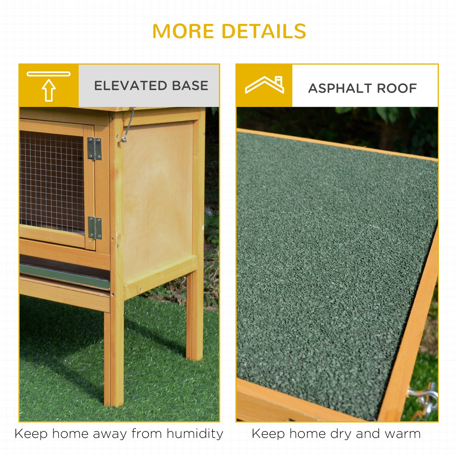 Wooden pet hutch with elevated base for humidity protection