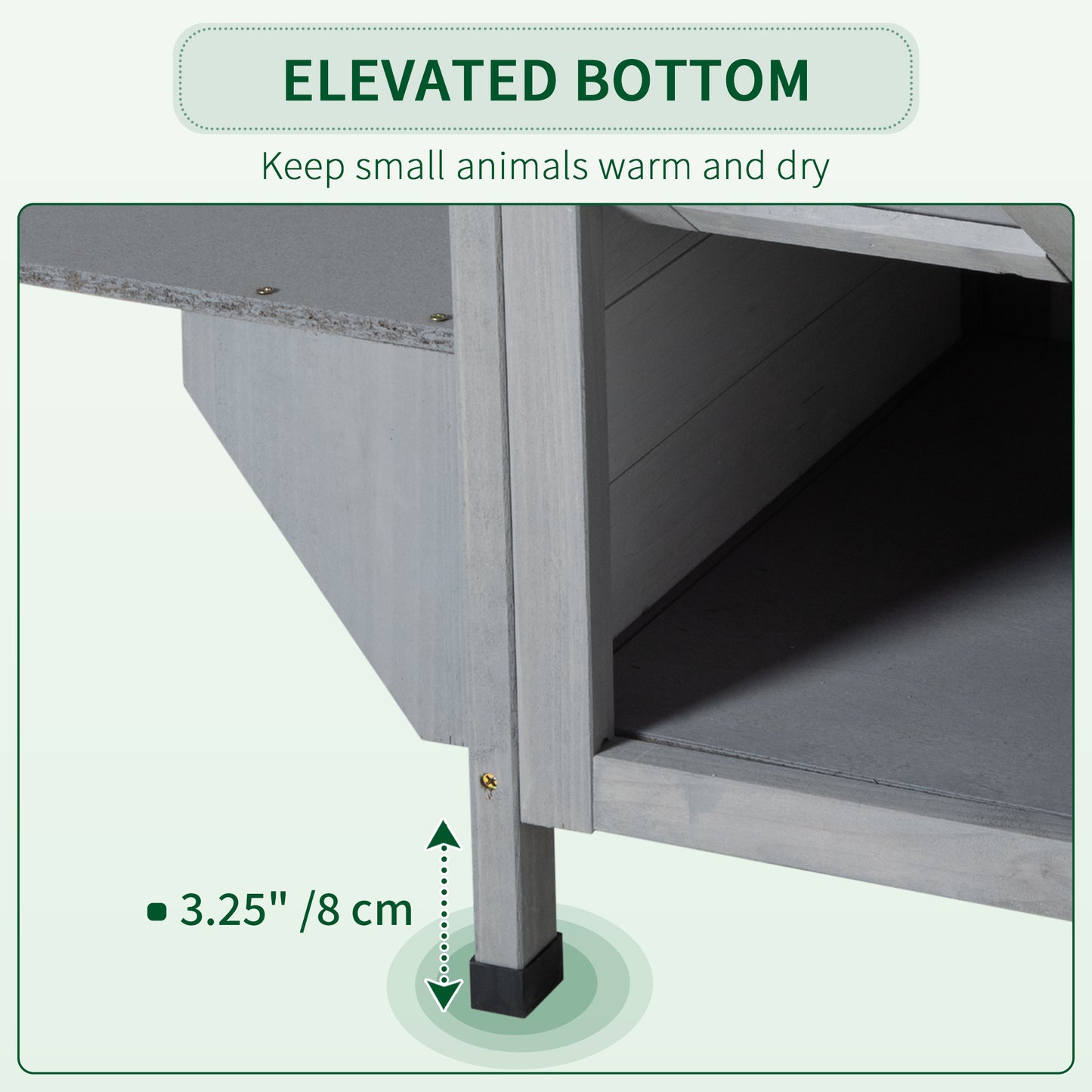 Gray wooden pet coop legs with inch elevation