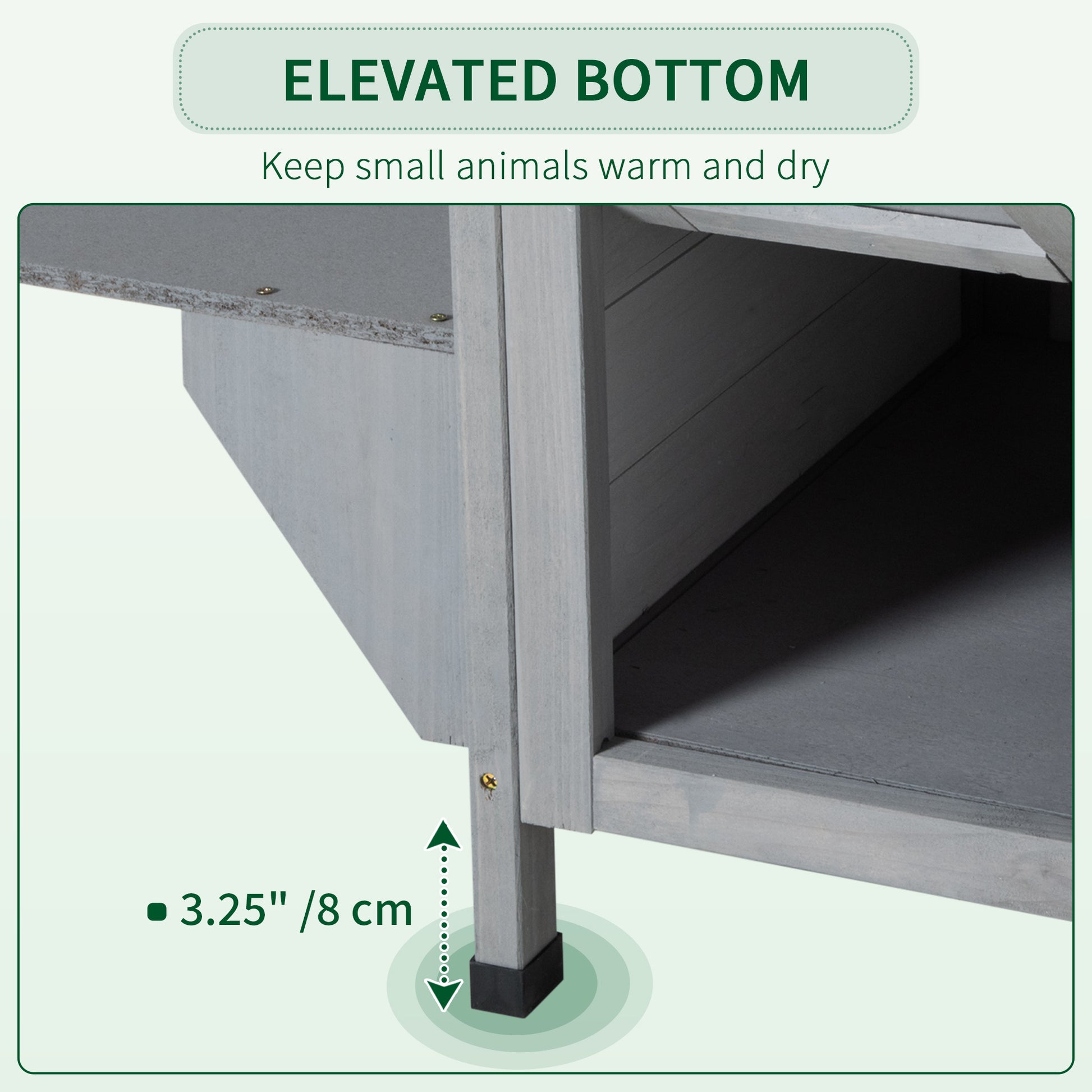 Gray wooden pet coop legs with inch elevation