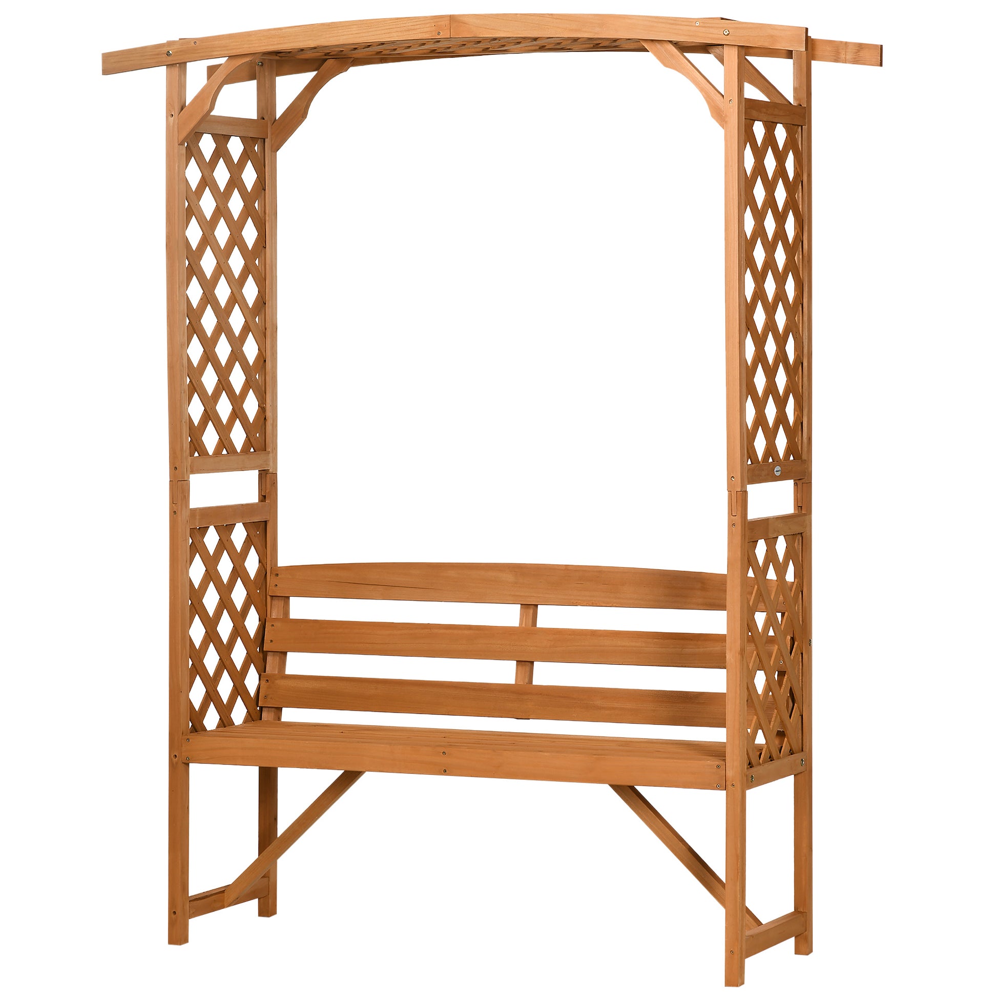 Wooden garden arbor bench with lattice sides perfect for outdoor seating