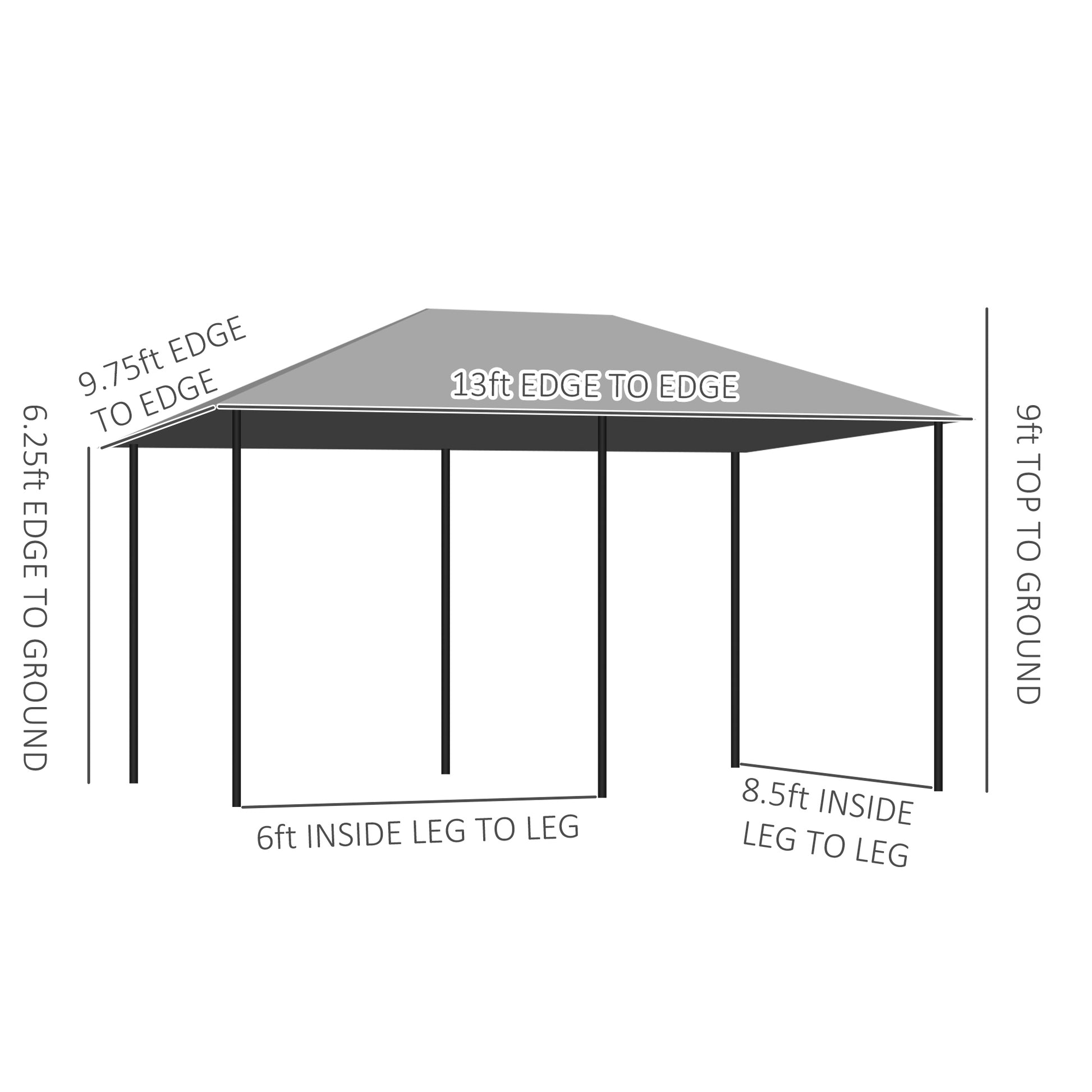 Diagram of a popup canopy showing dimensions ft edgetoedge ft edgetoedge ft toptoground