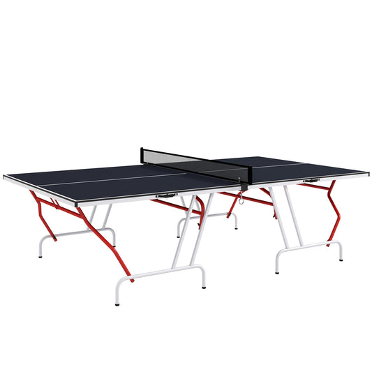 Foldable navy blue ping pong table with white and red legs for indooroutdoor play