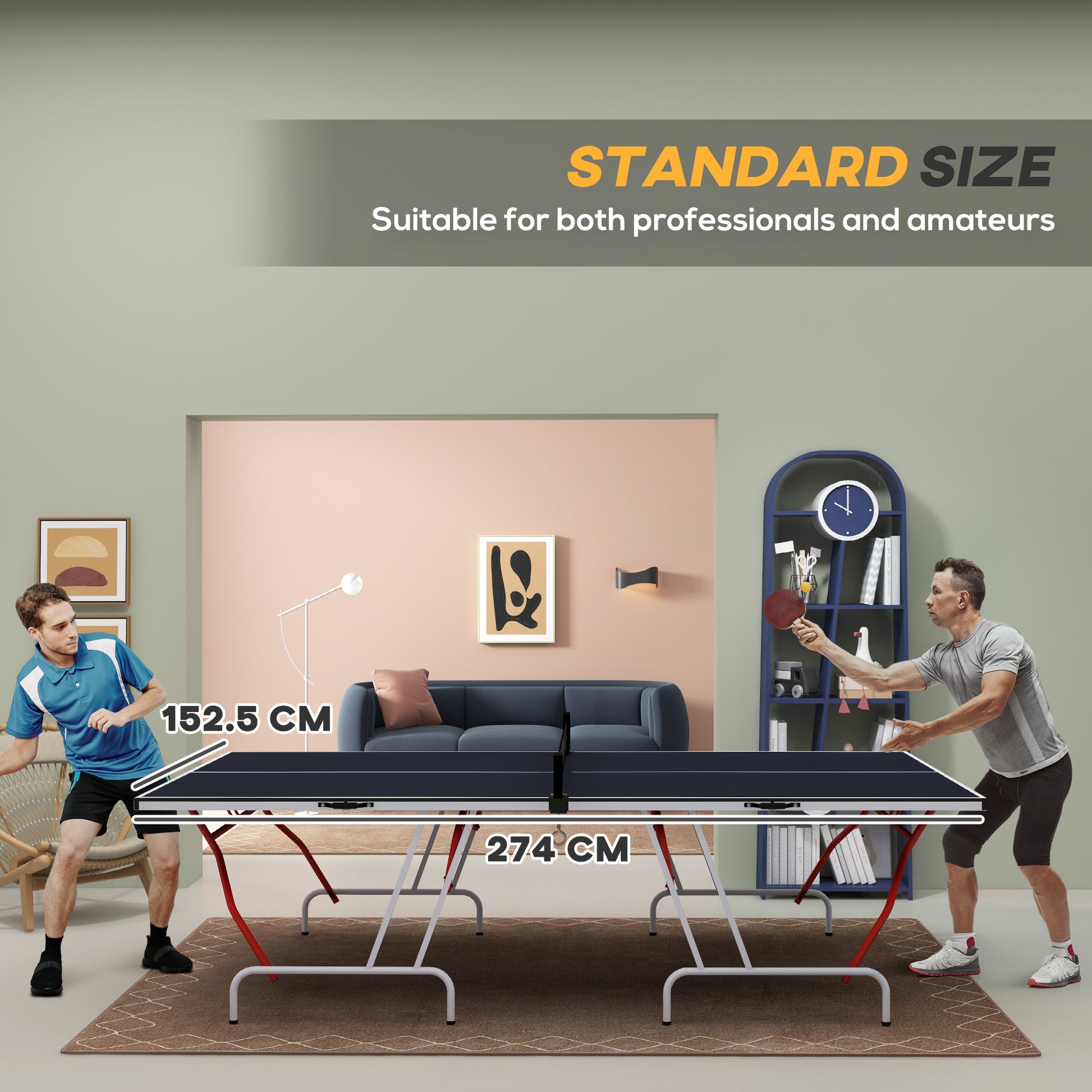 Standard size indoor ping pong table with two players  cm long