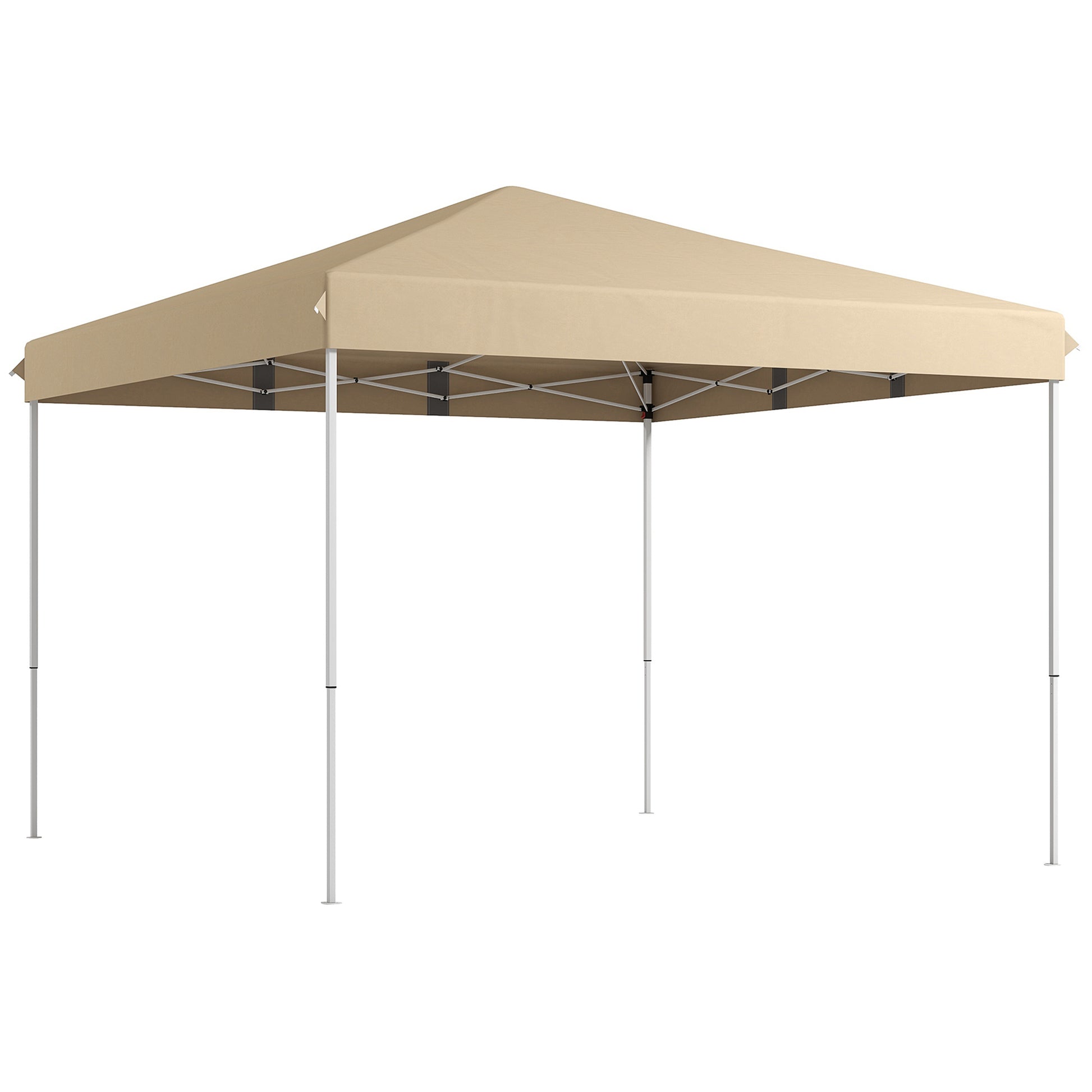Khaki popup canopy tent with white metal frame for outdoor events
