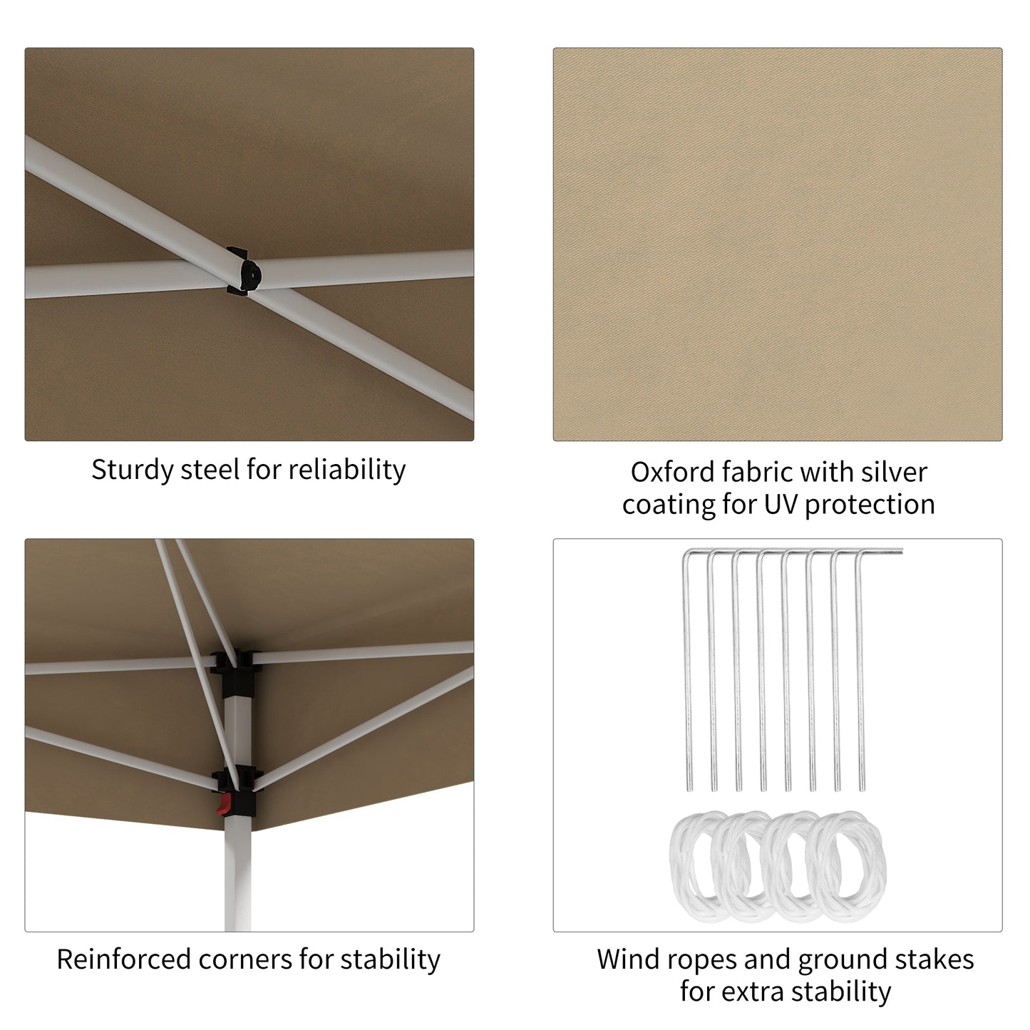 Closeup of tan canopy underside with white steel ribs supporting the fabric