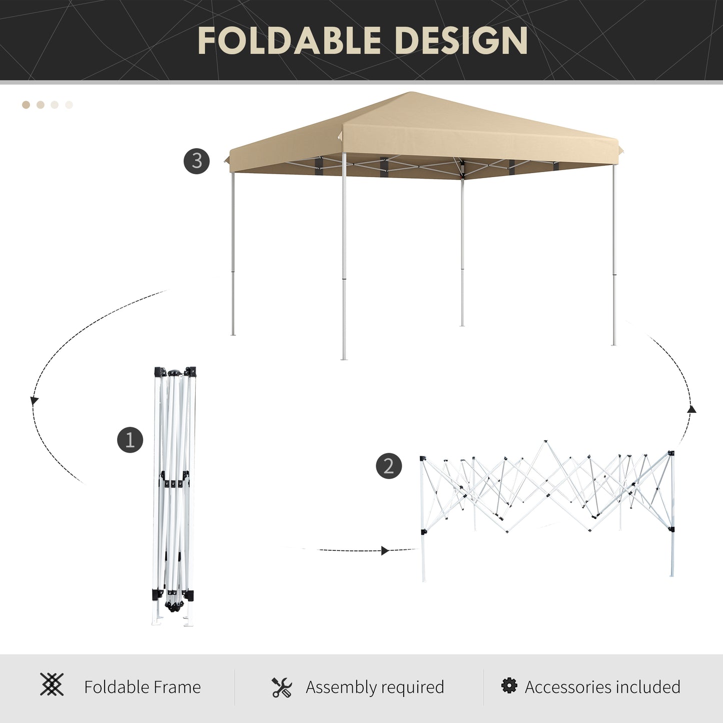 Tan canopy tent with a foldable frame showing its compact storage