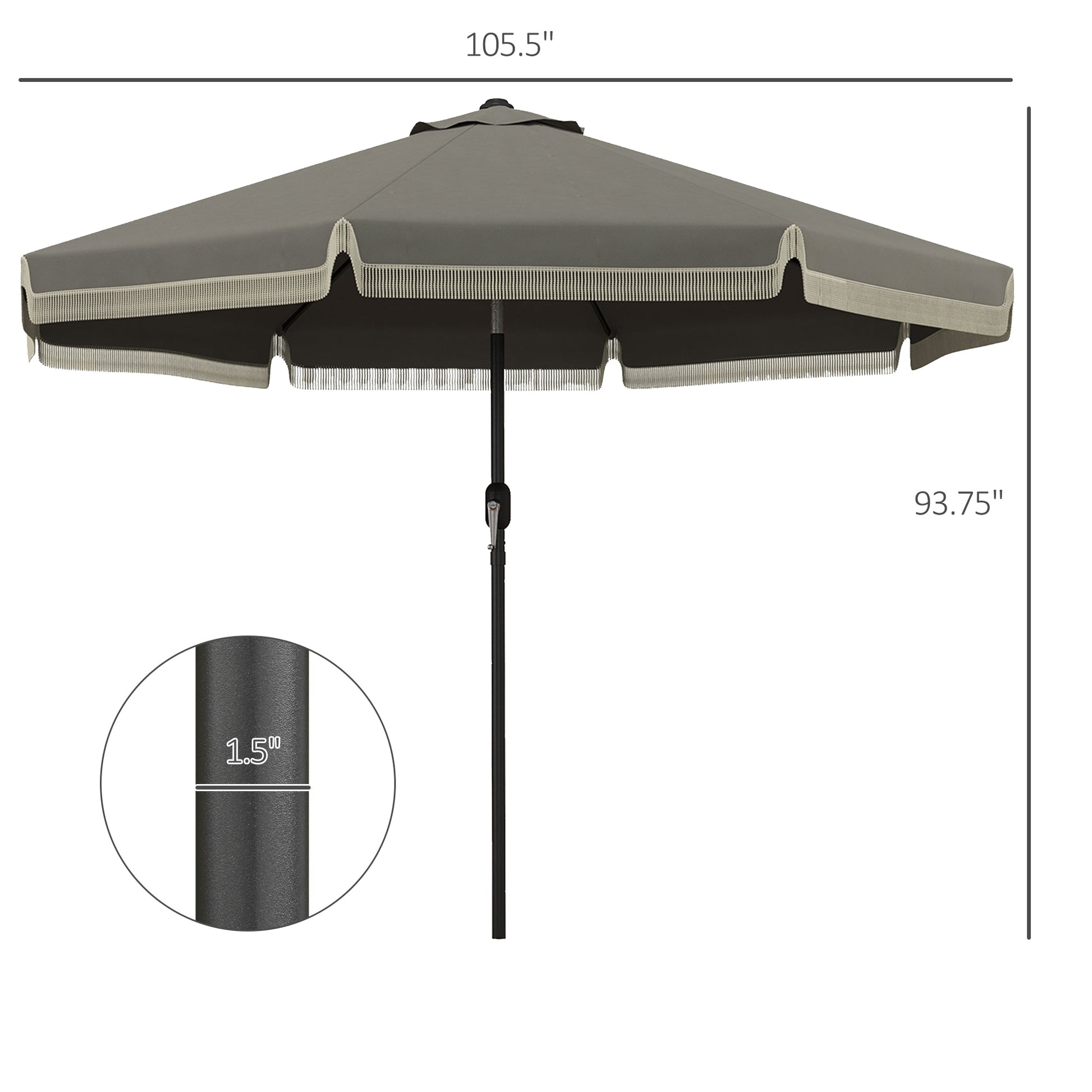 inch gray patio umbrella with decorative fringe and  inch pole diameter