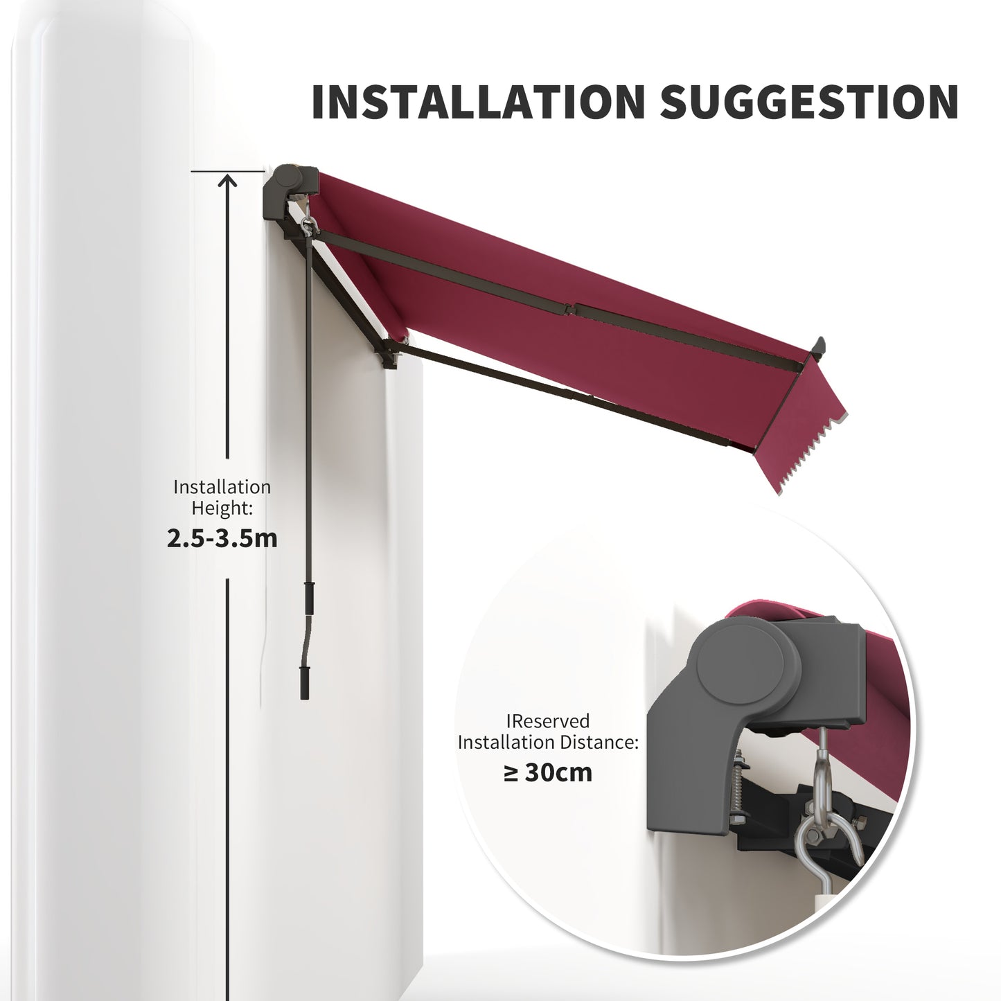 Burgundy retractable awning for outdoor shade adjustable height m