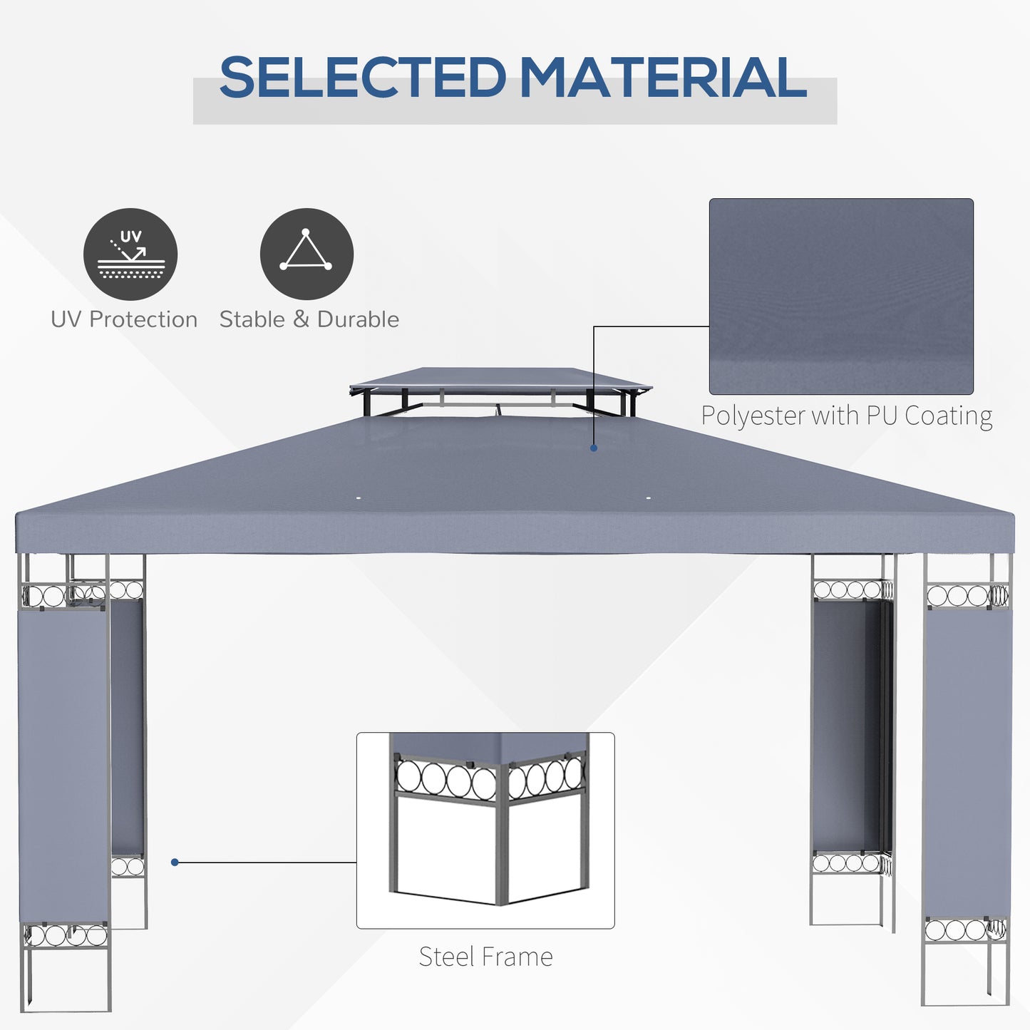 Gray polyester gazebo canopy with UV protection and PU coating for outdoor events