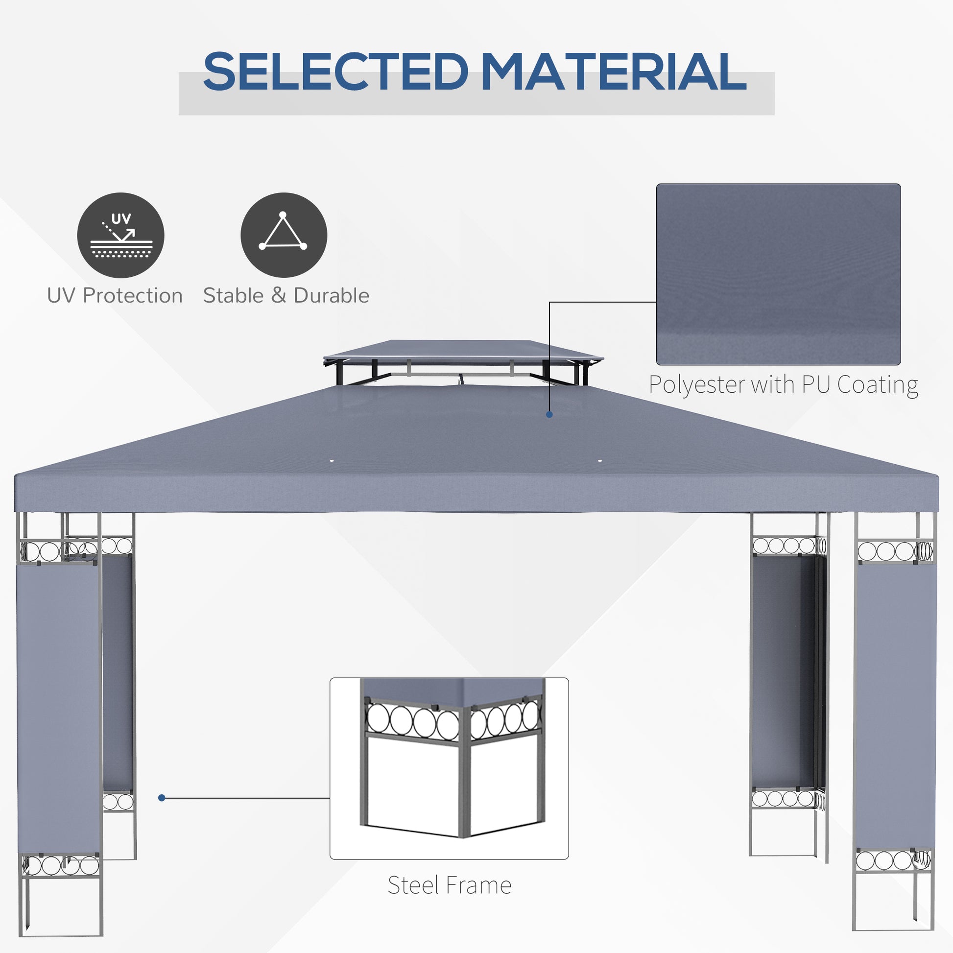 Gray polyester gazebo canopy with UV protection and PU coating for outdoor events