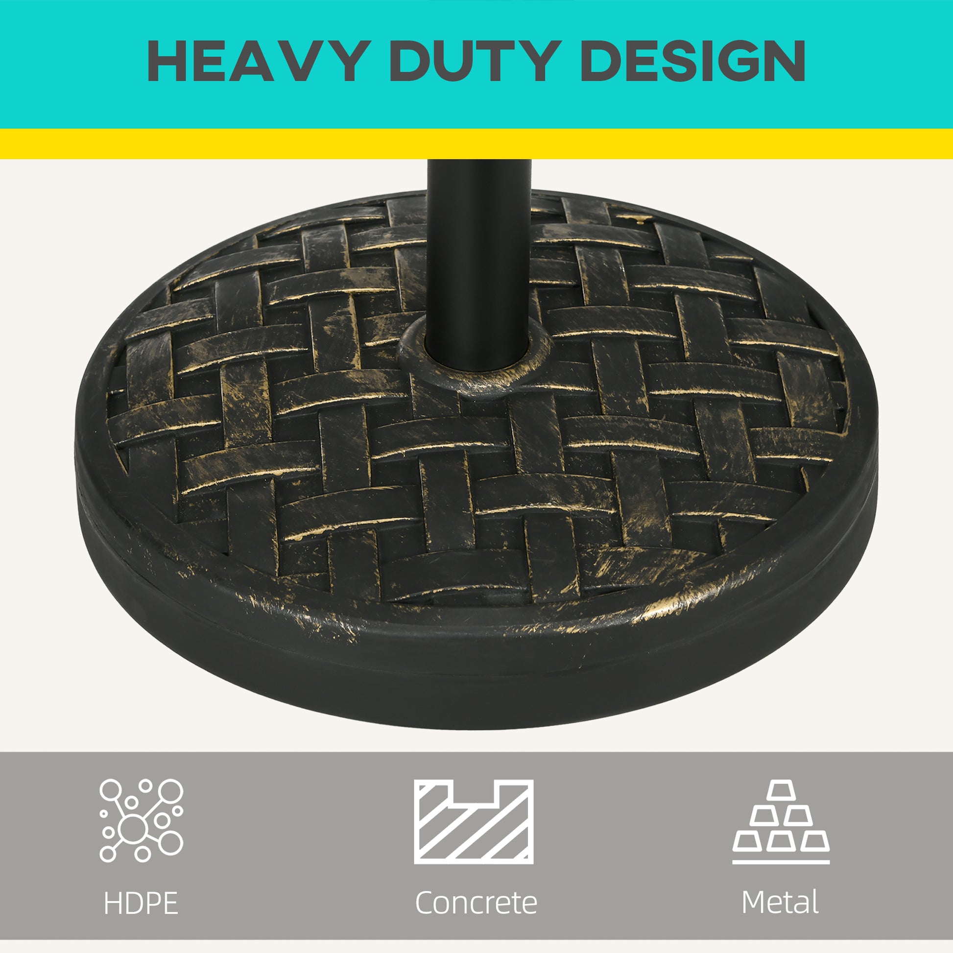 Heavy duty patio umbrella base with woven texture and metal pole support