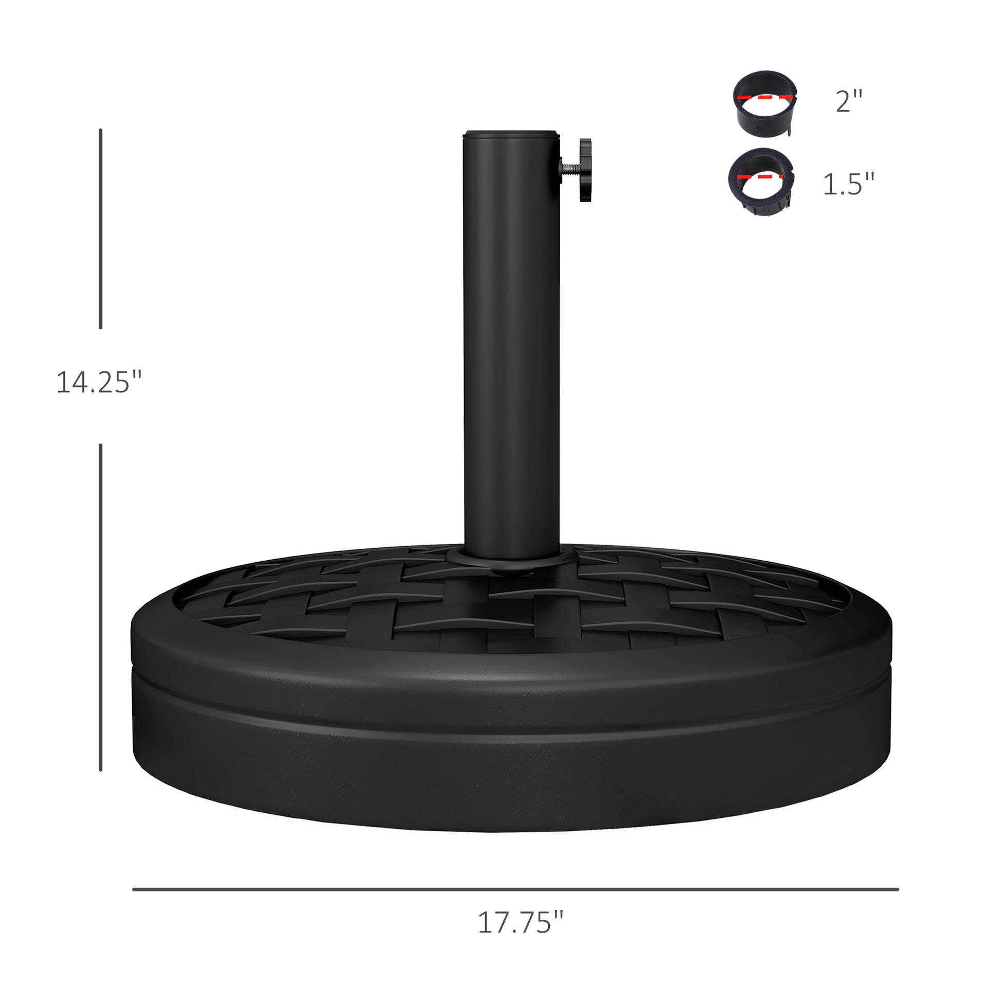 Black resin patio umbrella base with woven pattern  diameter