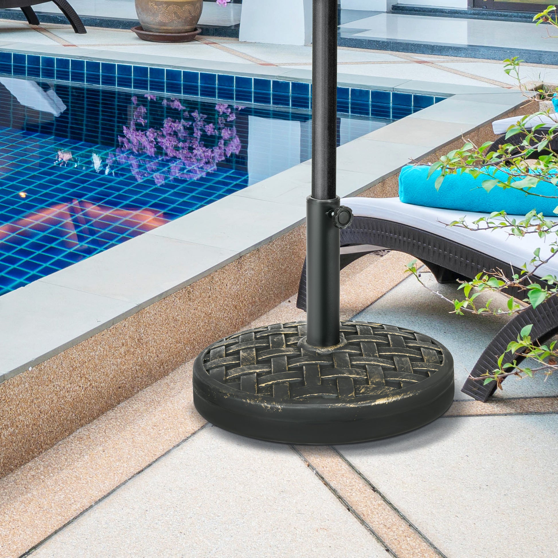 Heavyduty black patio umbrella base with woven detail outdoor stability