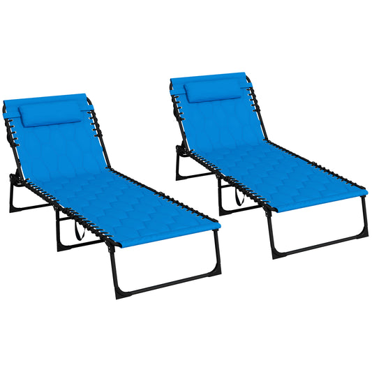 Pair of blue zero gravity chairs with black frames and removable headrests ideal for patio relaxation
