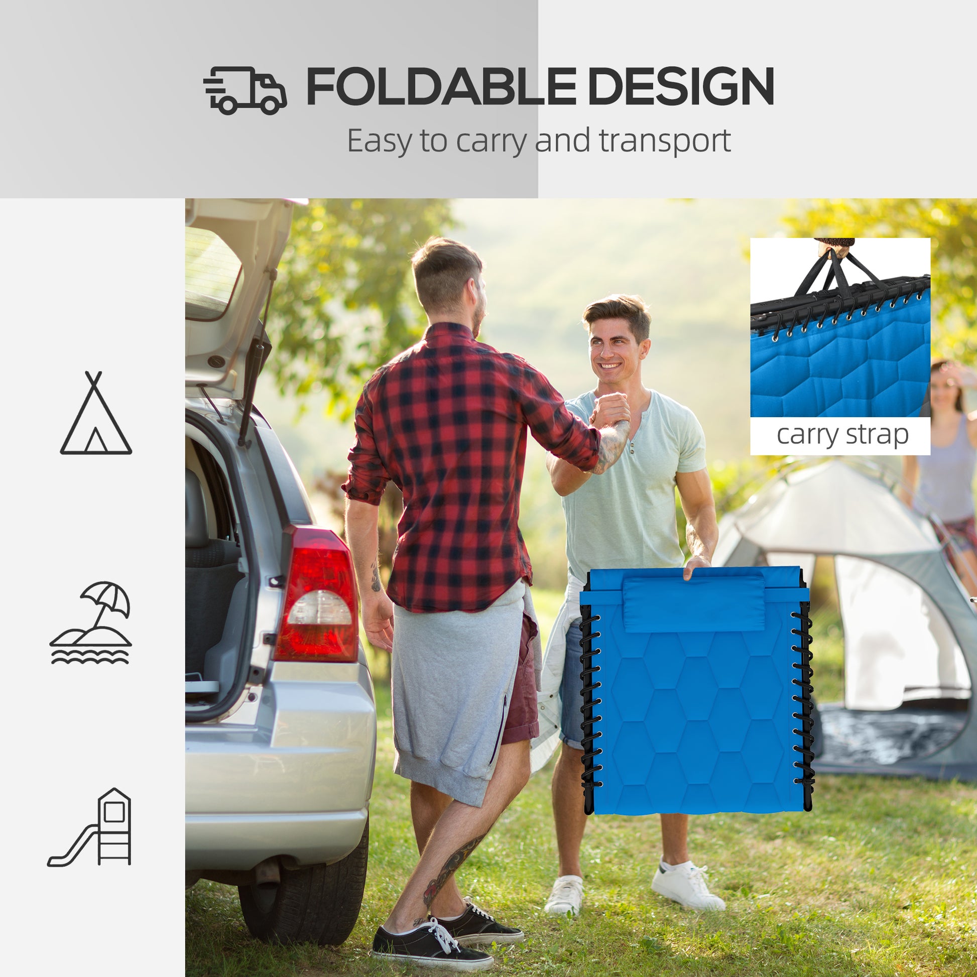 Blue hexagon patterned foldable cooler with carry strap perfect for outdoor adventures