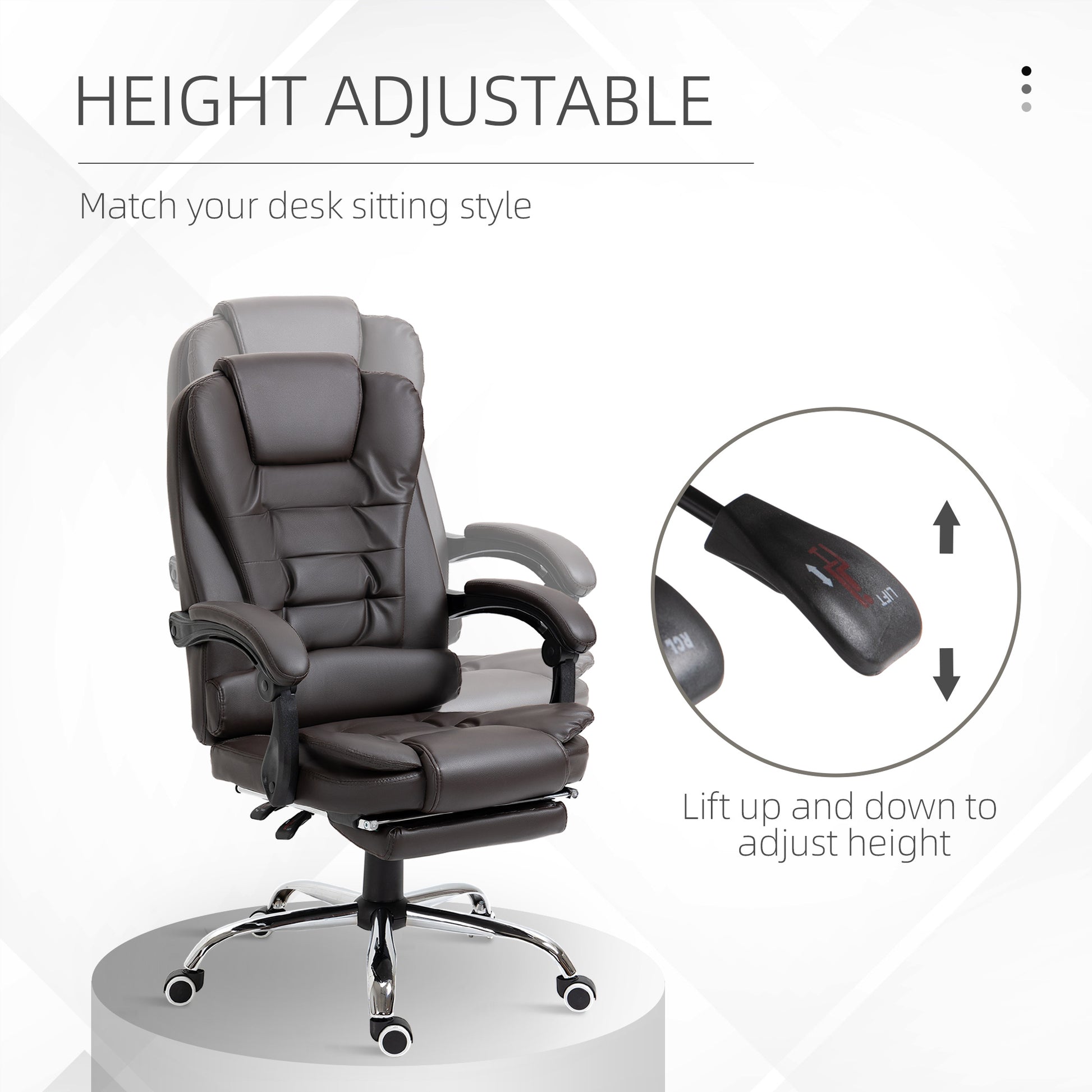 Brown executive office chair with ergonomic lumbar support and adjustable height function