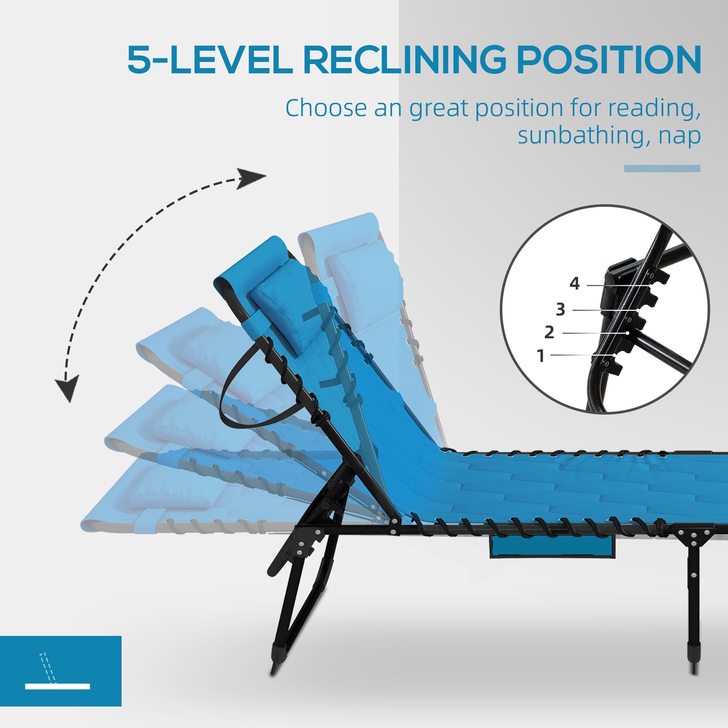 Blue zero gravity chair with  reclining positions for relaxation
