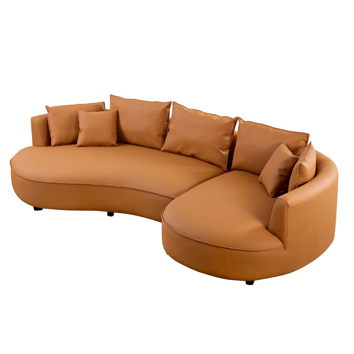 Luxurious caramel leather chaise lounge with plush cushions for ultimate comfort
