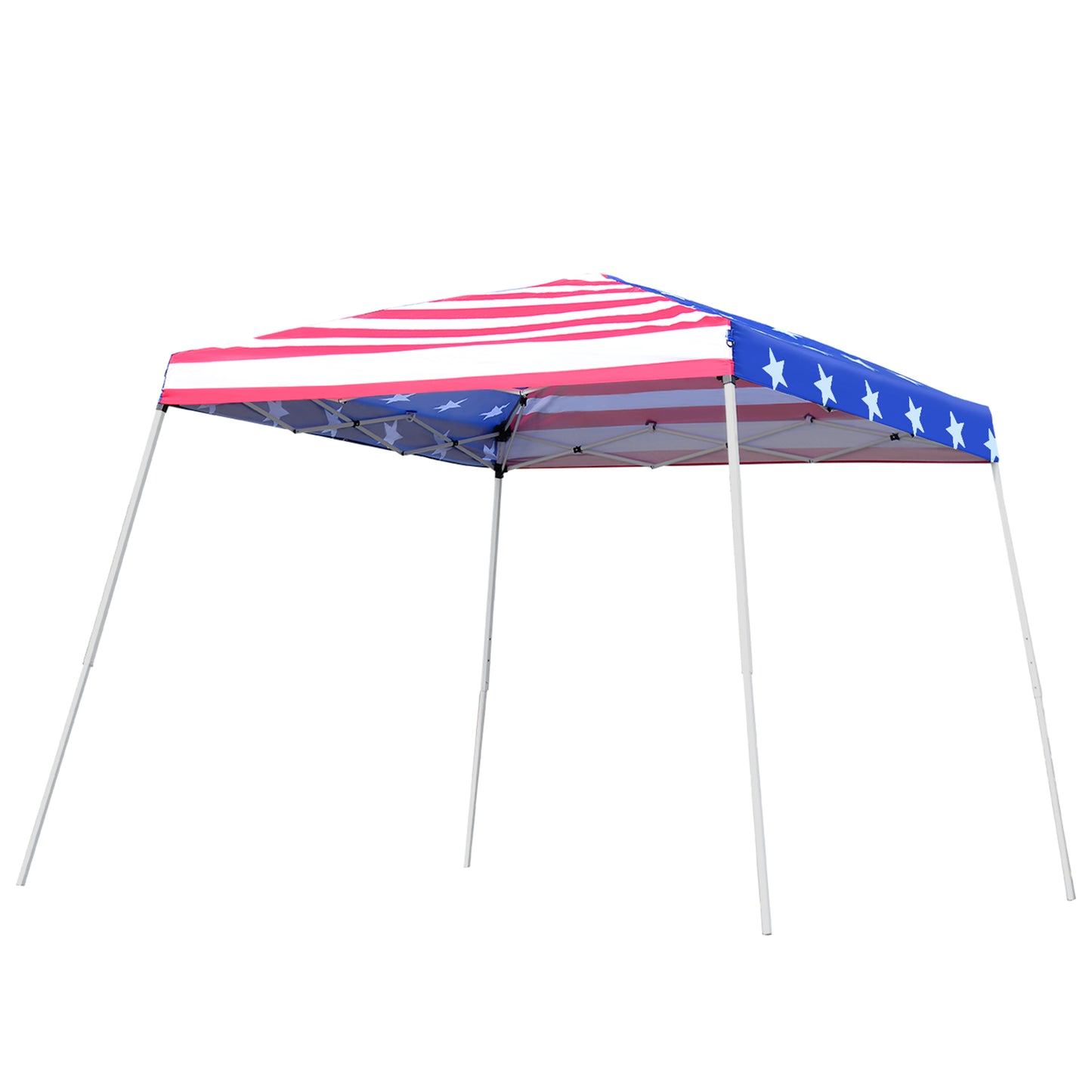 American flag themed pop up canopy tent with white frame