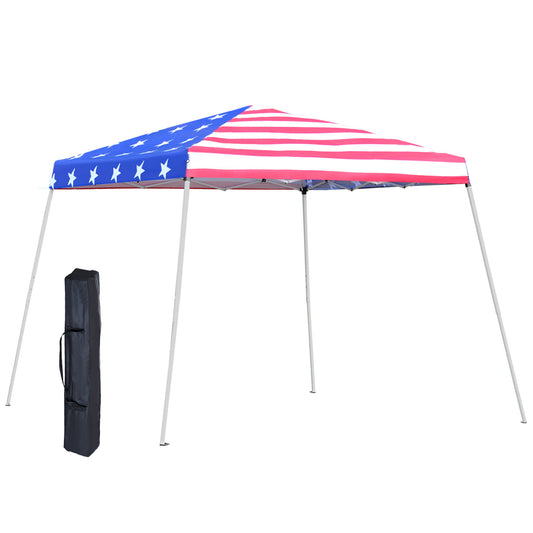 American flag print canopy tent with white legs ideal for outdoor events