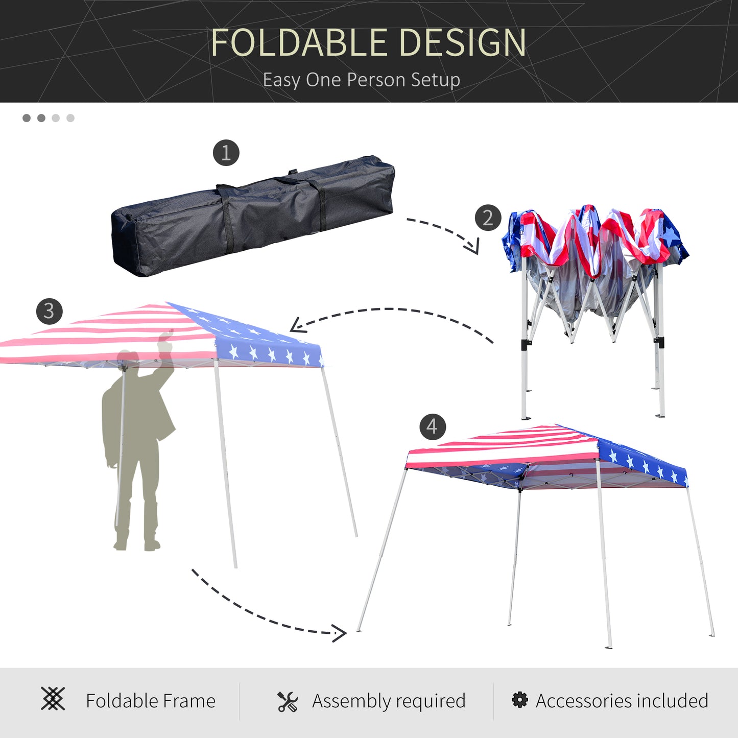 Black carrying bag for foldable canopy showing storage