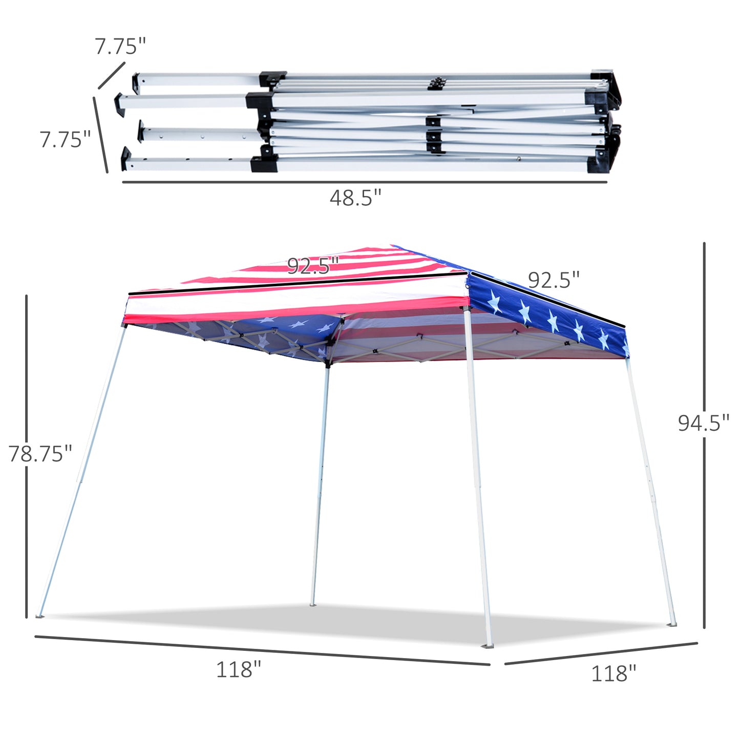 Red and white striped canopy tent with blue stars ideal for outdoor events