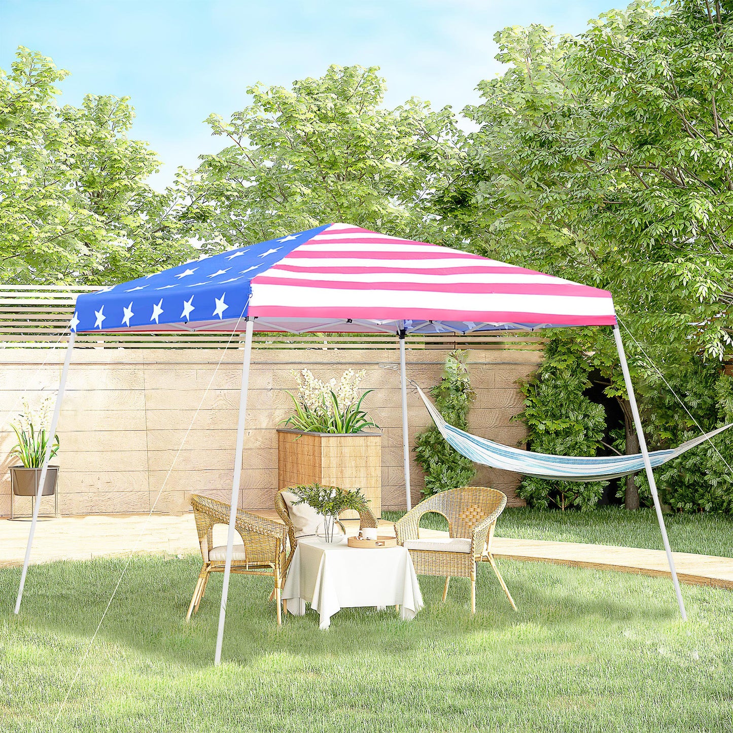 Patriotic canopy tent with US flag design perfect for outdoor gatherings