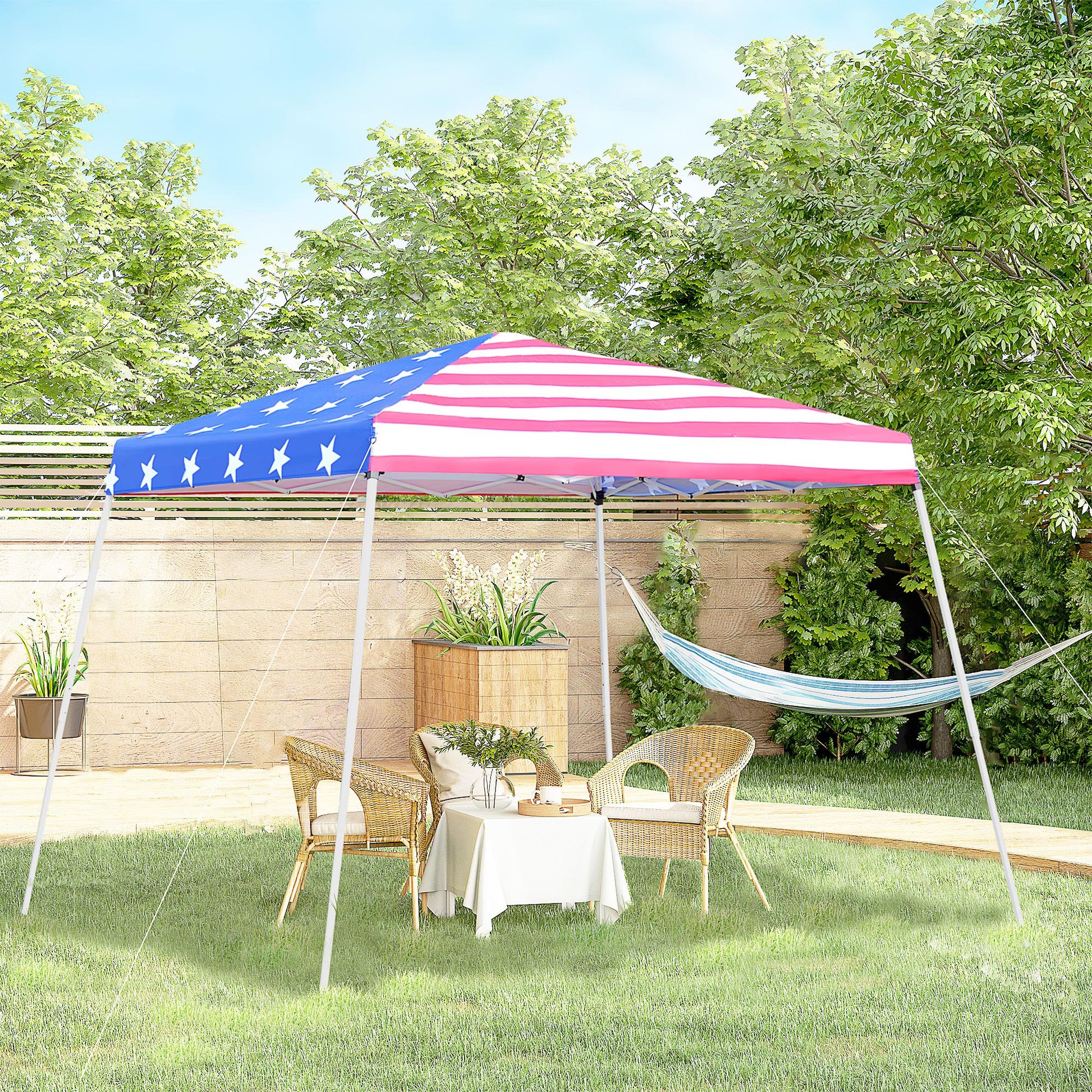 Patriotic canopy tent with US flag design perfect for outdoor gatherings