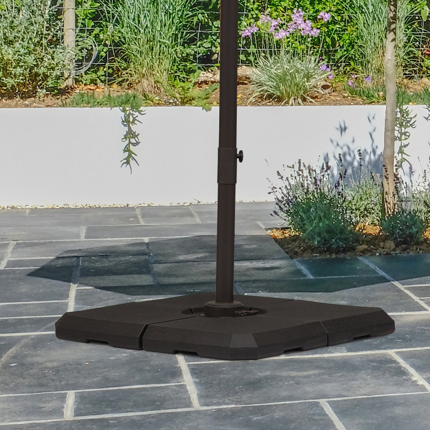 Dark brown modular umbrella base for stable outdoor patio parasols