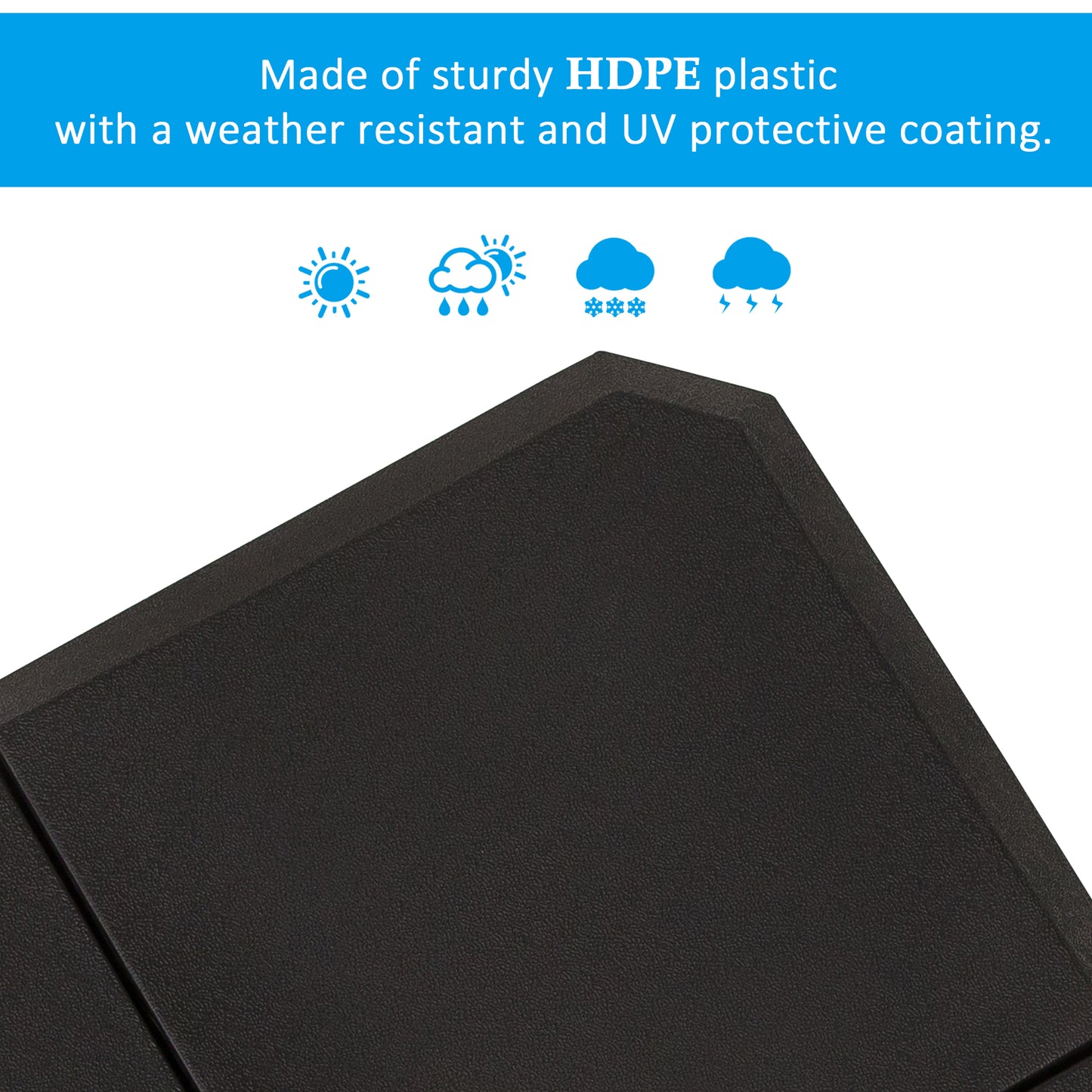 Black textured HDPE plastic corner with UV protective coating ideal for outdoor furniture