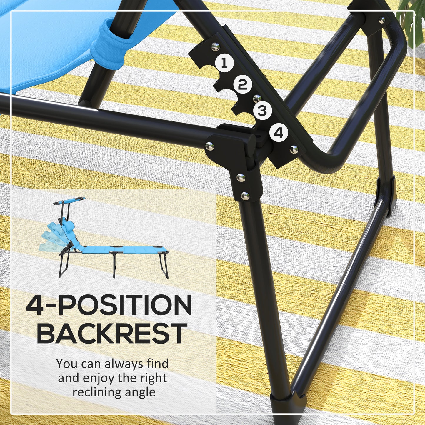 Blue zero gravity chair with fourposition reclining backrest and black frame