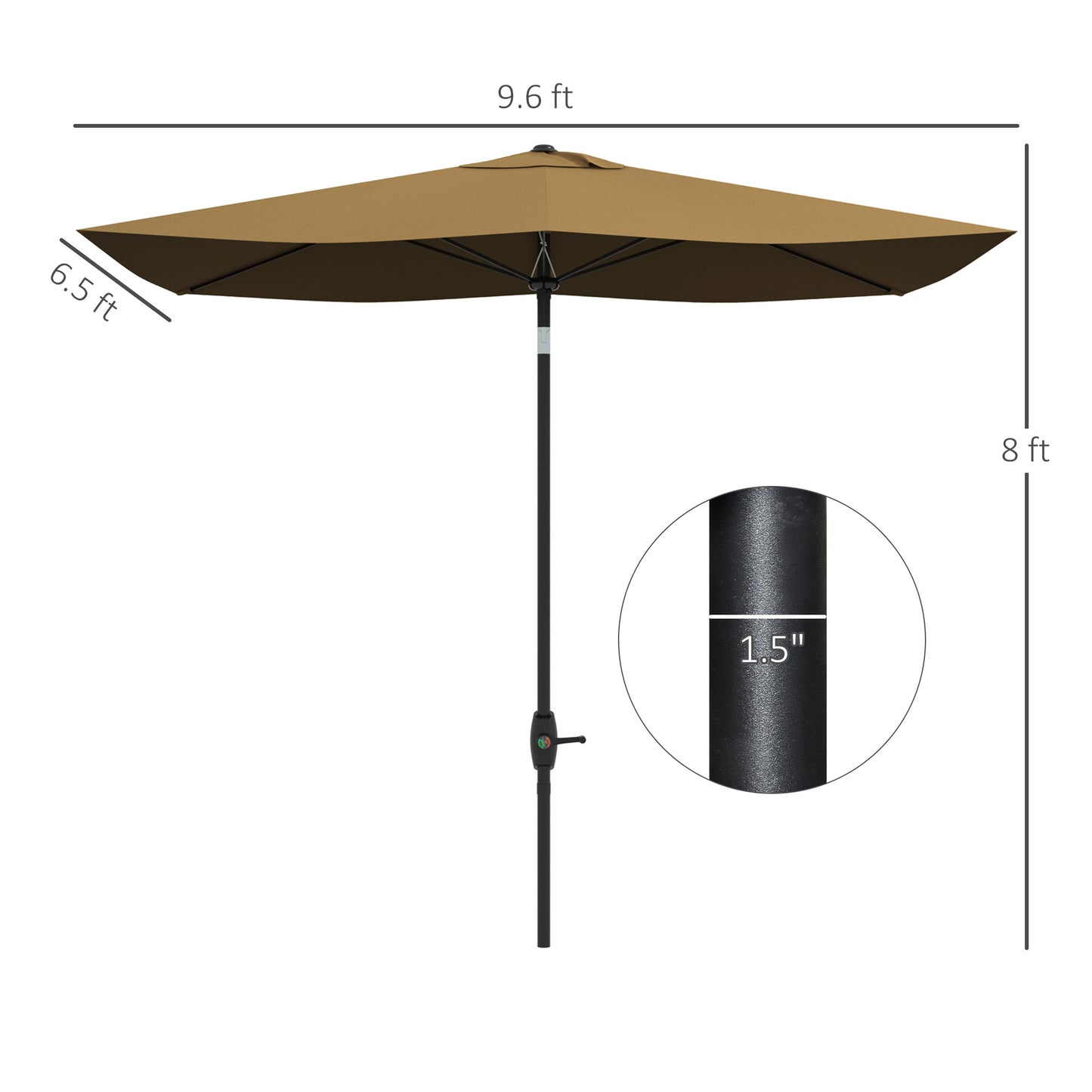 Taupe patio umbrella with  ft height and  ft width perfect for outdoor shade