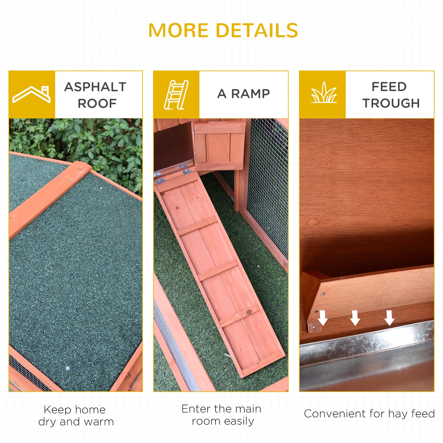 Closeup of a green speckled asphalt roof on a wooden structure designed for chicken coops