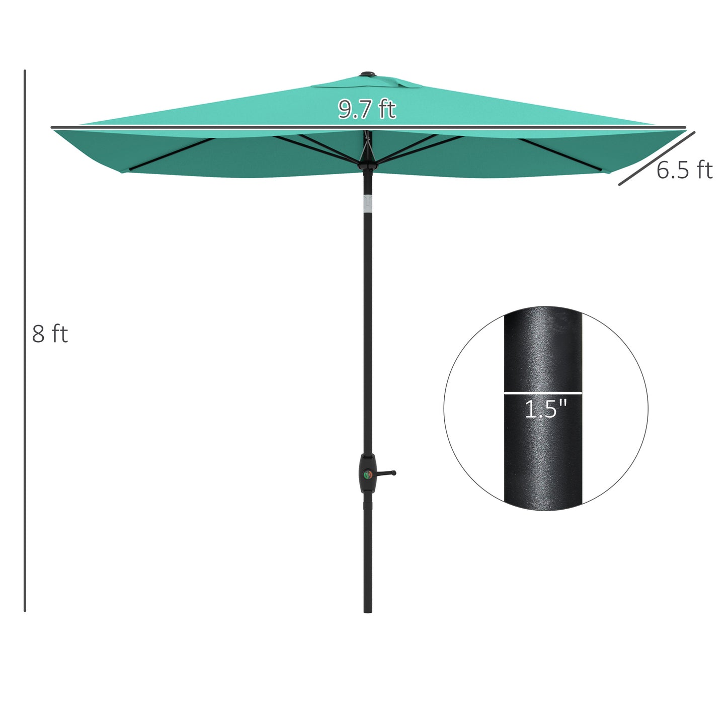 Teal  ft patio umbrella with crank lift  ft height and  ft width