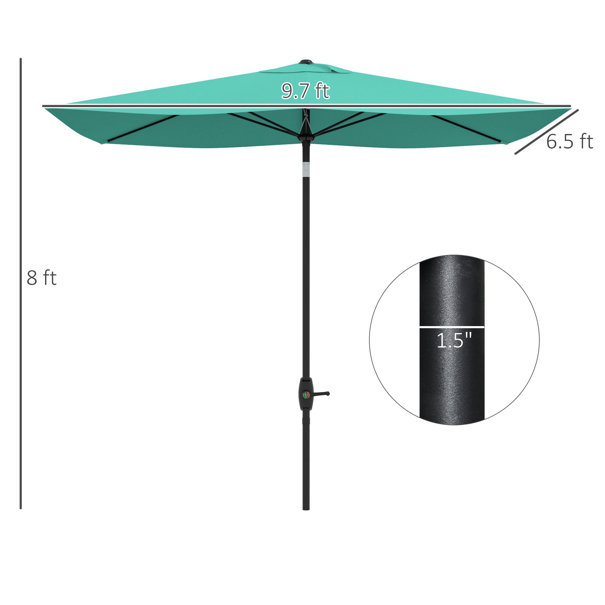 Teal  ft patio umbrella with crank lift  ft height and  ft width