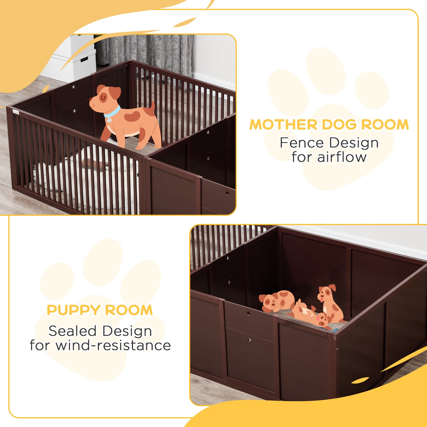 Wooden dog playpen with vertical slats for ample airflow